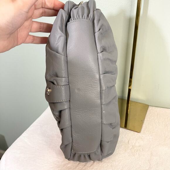 Michael Rome Italian Genuine Leather Shoulder Hobo Satchel Bag Gray - Picture 6 of 10